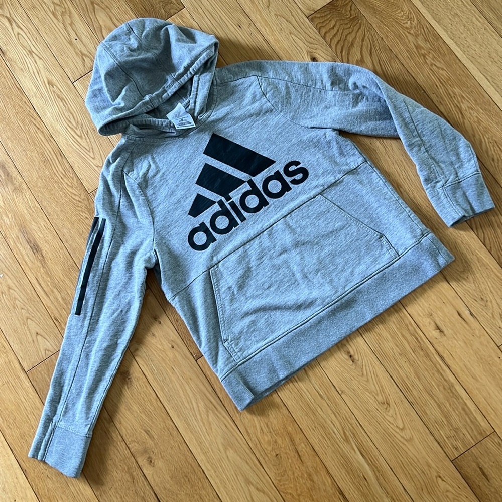 Adidas Kids Gray Hoodie, Medium 10/12, used but good condition